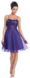 Main image of Sequin Bodice Crystal Mesh Skirt Short Party Dress