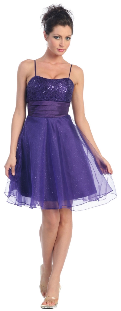 Sequin Bodice Crystal Mesh Skirt Short Party Dress