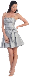 Main image of Shirred Bodice Short Party Dress with Bow Applique