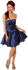 Shirred Bodice Short Party Dress with Bow Applique in Navy
