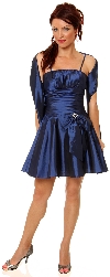 Shirred Bodice Short Party Dress with Bow Applique in alternative image