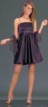 Spaghetti Straps Ruched Bust Short Party Dress in Plum color