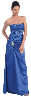 Ruched Bejeweled Fitted Formal Evening Dress in Royal Blue