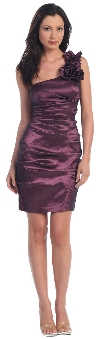 Single Shoulder Form FittingRuched Party Dress in Eggplant