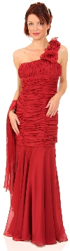 Shirred Single Shoulder Formal Evening Dress in alternative image