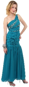 One Shoulder Ruched Bodice Mermaid Formal Dress in Teal