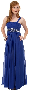 Empire Waist Formal Dress with Bead Accent in Royal Blue
