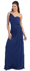 One Shoulder Draped Prom Cocktail Dress with Bejeweled Strap in Royal Blue