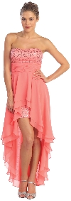 Elegant High-Low Prom Dress with Asymmetrical Hem in Coral