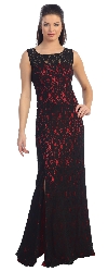 Main image of Sleeveless Lace Long Formal Dress with Front Slit