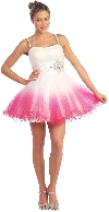 Beaded Straps & Waist Mesh Short Party Dress in Fuchsia