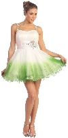 Beaded Straps & Waist Mesh Short Party Dress in Green