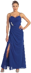 Main image of Spaghetti Straps Gathered Long Formal Homecoming Dress