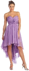 Strapless Floral Accent High Low Cocktail Party Dress  in Lilac