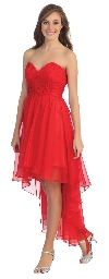 Strapless Floral Accent High Low Cocktail Party Dress  in Red