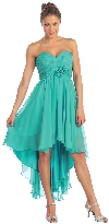 Strapless Floral Accent High Low Cocktail Party Dress  in Teal