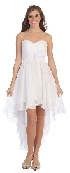 Strapless Floral Accent High Low Cocktail Party Dress  in White