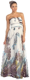Main image of Strapless Printed Long Formal Prom Dress with Beaded Waist