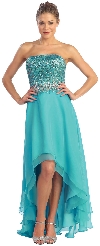 Strapless Hi-Low Formal Prom Dress with Sequin Bodice in Teal