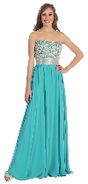 Bejeweled Bust Floor Length Formal Evening Prom Dress in Teal