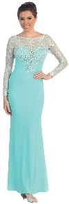 Main image of Floral Beaded Lace Full Sleeves Long Formal MOB Dress