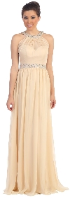 Halter neck Floor Length Formal Prom Dress with Rhinestones in Champaign