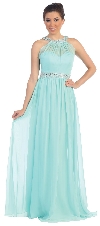 Halter neck Floor Length Formal Prom Dress with Rhinestones in Mint