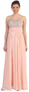 Main image of Bejeweled Mesh Top Long Formal Prom Dress