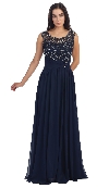 Main image of Round Neck Lace Beaded Bodice Long Formal Prom Dress