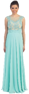 Floral Lace Bust Long Formal Prom Dress with Cutout Back in Mint