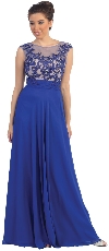 Floral Lace Bust Long Formal Prom Dress with Cutout Back in Royal Blue