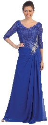 Main image of V-Neck Lace Top Long Formal Mother of the Bride Dress