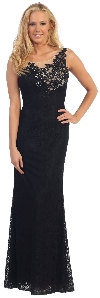 Main image of Round Neck Lace Formal Prom Dress with Floral Cutout Design