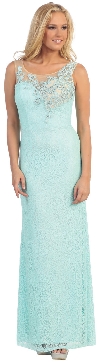 Round Neck Lace Formal Prom Dress with Floral Cutout Design in Mint