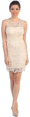 Sheer Neck Artistic Pattern Lace Short Formal Party Dress in Gold