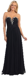 Strapless Long Formal Prom Dress with Lace & Rhinestones in Black