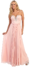Strapless Long Formal Prom Dress with Lace & Rhinestones in Blush