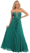 Strapless Long Formal Prom Dress with Lace & Rhinestones in Green