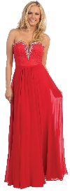 Main image of Strapless Long Formal Prom Dress with Lace & Rhinestones
