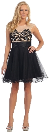 Floral Pattern Bodice Short Tulle Party Prom Dress in Black
