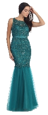 Main image of Lace Bodice Mermaid Mesh Skirt Long Formal Prom Dress