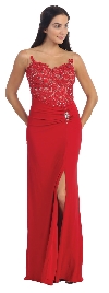 Main image of Floral Lace Beaded Bust Front Slit Long Formal Prom Dress