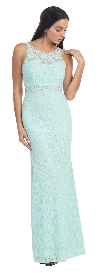 Floral Lace Beaded Long Formal Prom Dress with Cutout in Mint