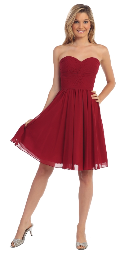 Strapless Pleated Knot Bust Short  Bridesmaid Party Dress