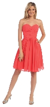 Strapless Pleated Knot Bust Short  Bridesmaid Party Dress in Coral