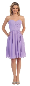 Strapless Pleated Knot Bust Short  Bridesmaid Party Dress in Lilac