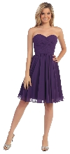 Strapless Pleated Knot Bust Short  Bridesmaid Party Dress in Plum