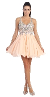 V-Neck Racer Back Rhinestones Bust Short Formal Prom Dress in Peach