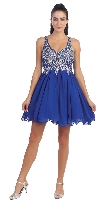 Main image of V-Neck Racer Back Rhinestones Bust Short Formal Prom Dress