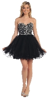 Strapless Bejeweled Bodice Short Tulle Prom Party Dress in Black